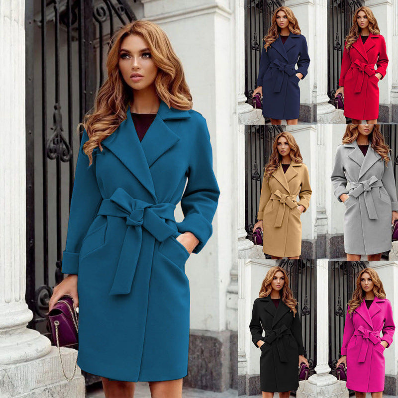 Mantel Damen Lockerer Schnitt mit Taillengürtel - 8 - Jasminaboutique.com