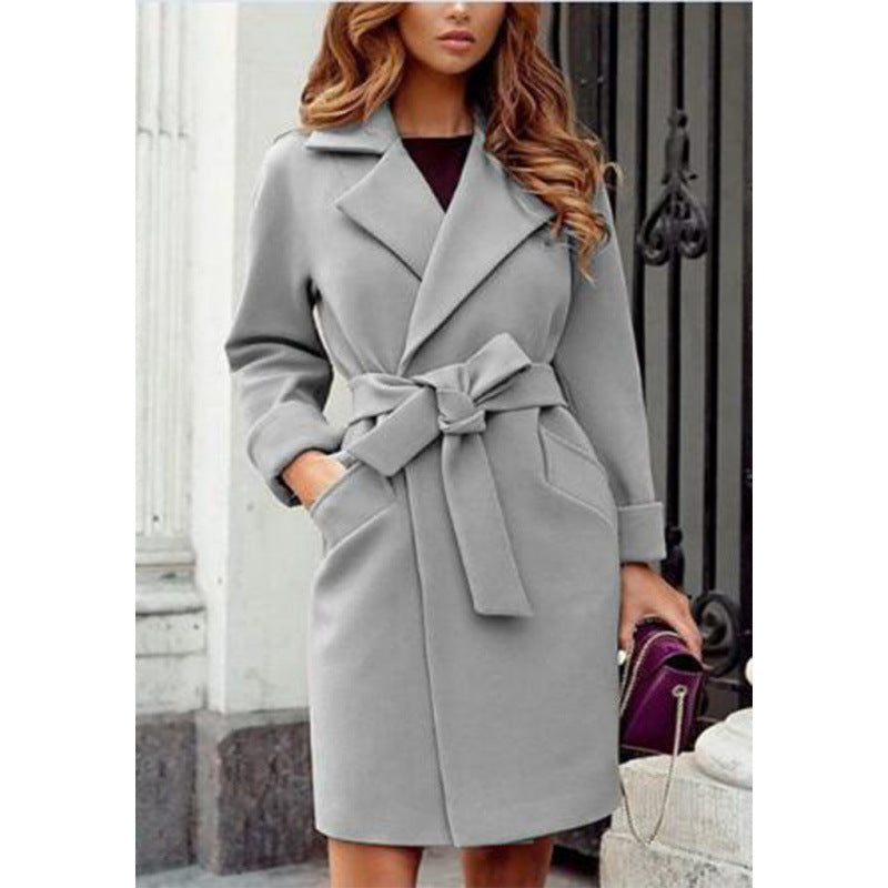 Mantel Damen Lockerer Schnitt mit Taillengürtel - 9 - Jasminaboutique.com
