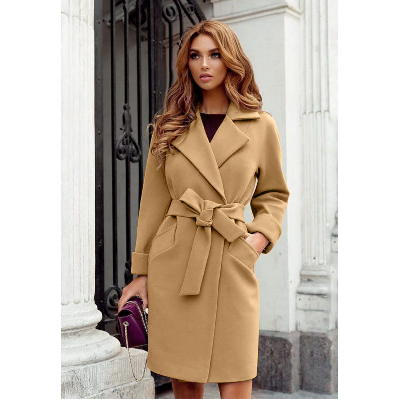 Mantel Damen Lockerer Schnitt mit Taillengürtel - 10 - Jasminaboutique.com