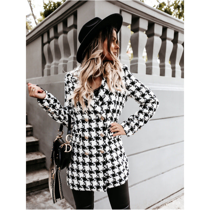 Blazer Damen Elegant Doppelreiher mit Druckdesign - 1 - Jasminaboutique.com