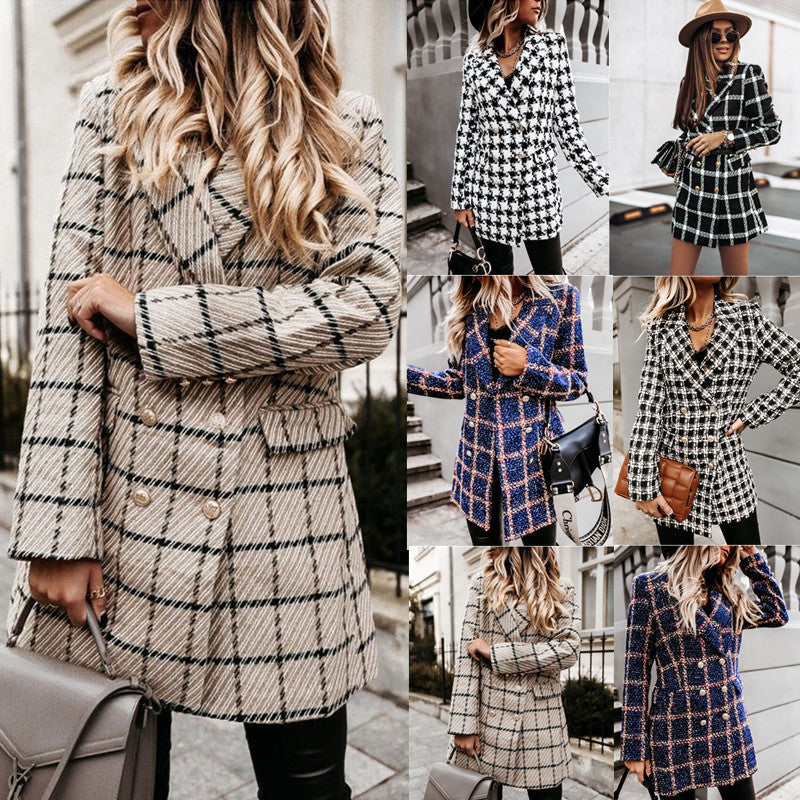 Blazer Damen Elegant Doppelreiher mit Druckdesign - 2 - Jasminaboutique.com