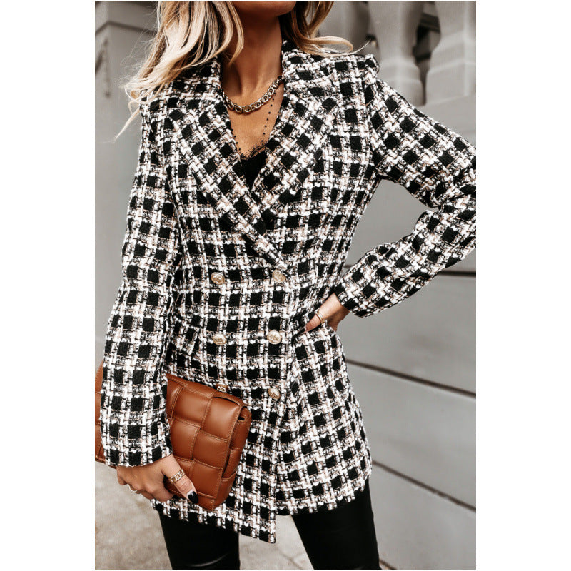 Blazer Damen Elegant Doppelreiher mit Druckdesign - 3 - Jasminaboutique.com