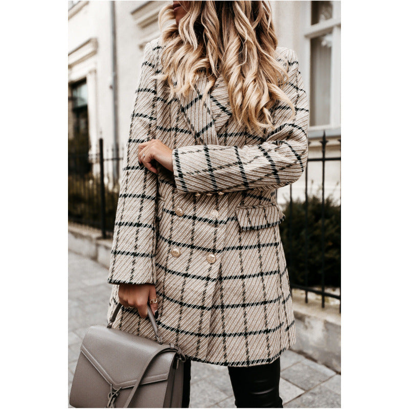 Blazer Damen Elegant Doppelreiher mit Druckdesign - 5 - Jasminaboutique.com