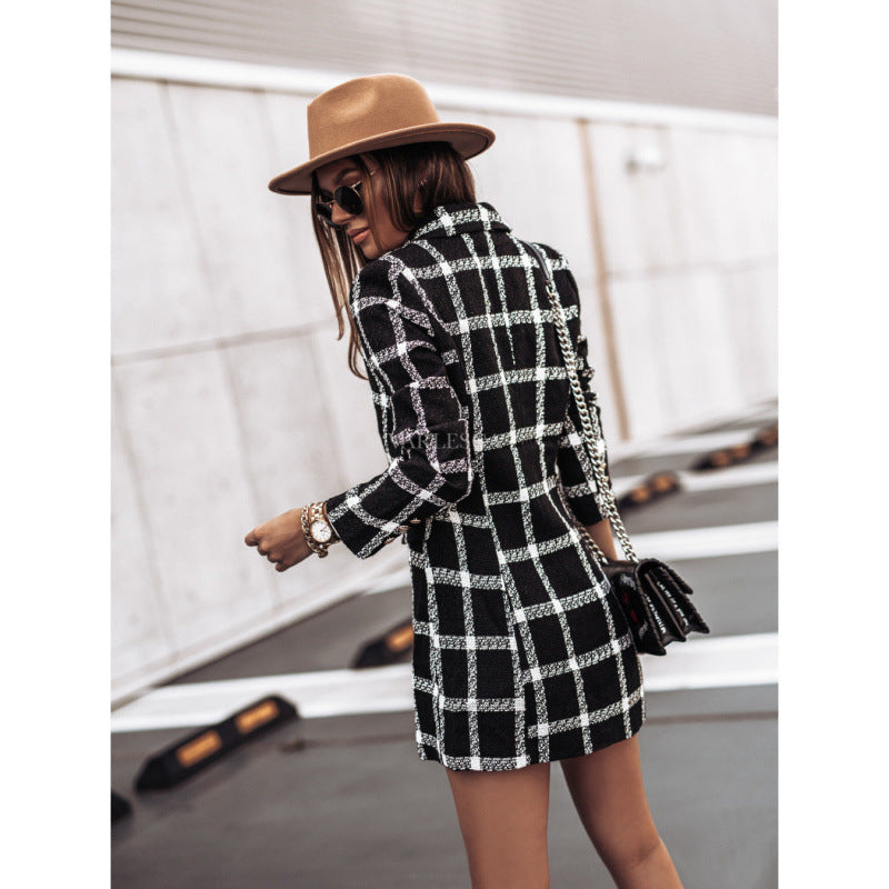 Blazer Damen Elegant Doppelreiher mit Druckdesign - 6 - Jasminaboutique.com