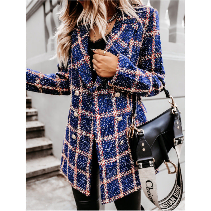 Blazer Damen Elegant Doppelreiher mit Druckdesign - 8 - Jasminaboutique.com