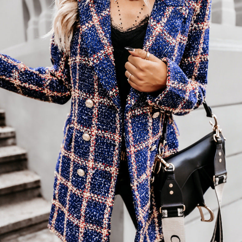 Blazer Damen Elegant Doppelreiher mit Druckdesign - 10 - Jasminaboutique.com