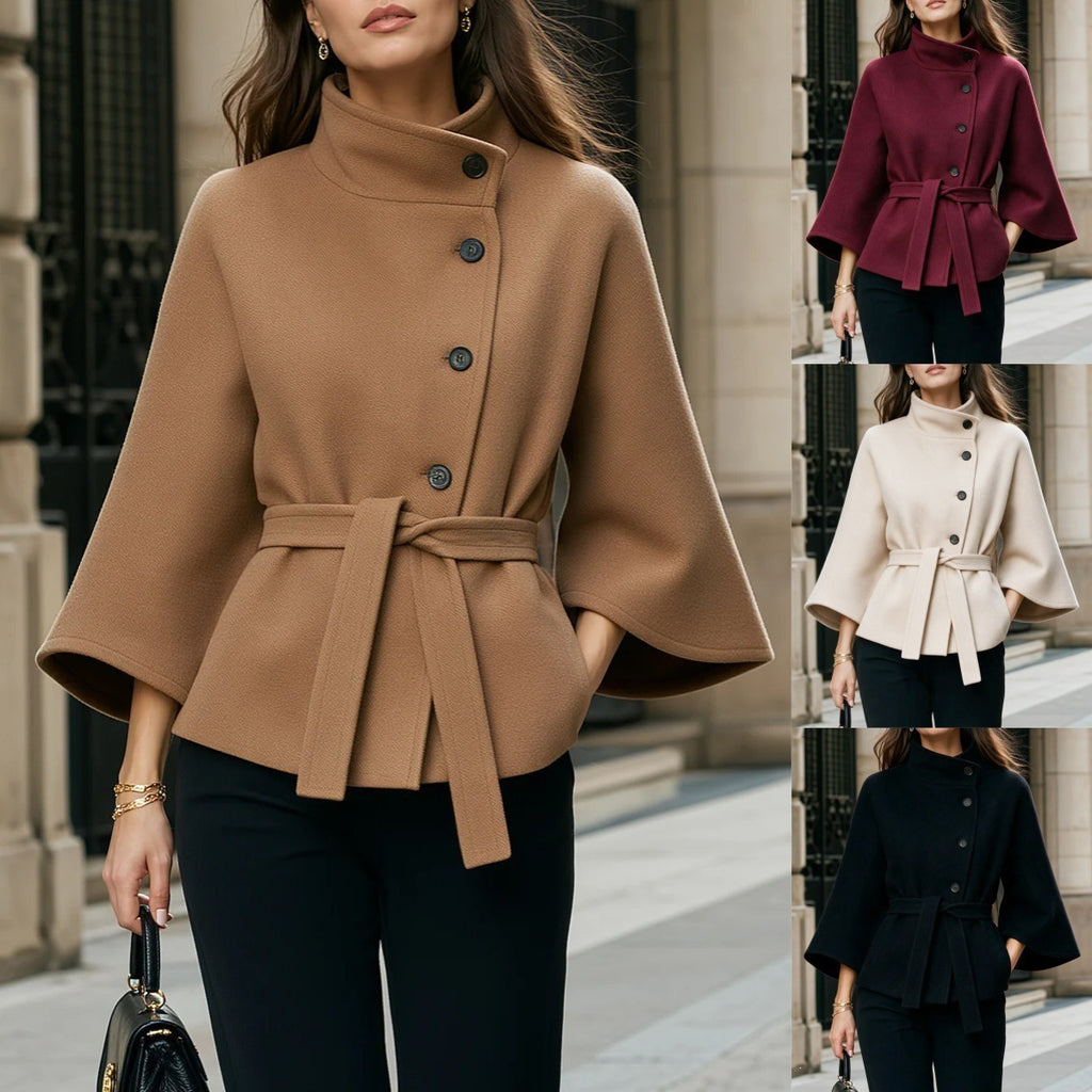 Damenmantel mit ausgestellten Ärmeln und schrägen Knöpfen - 1 - Jasminaboutique.com