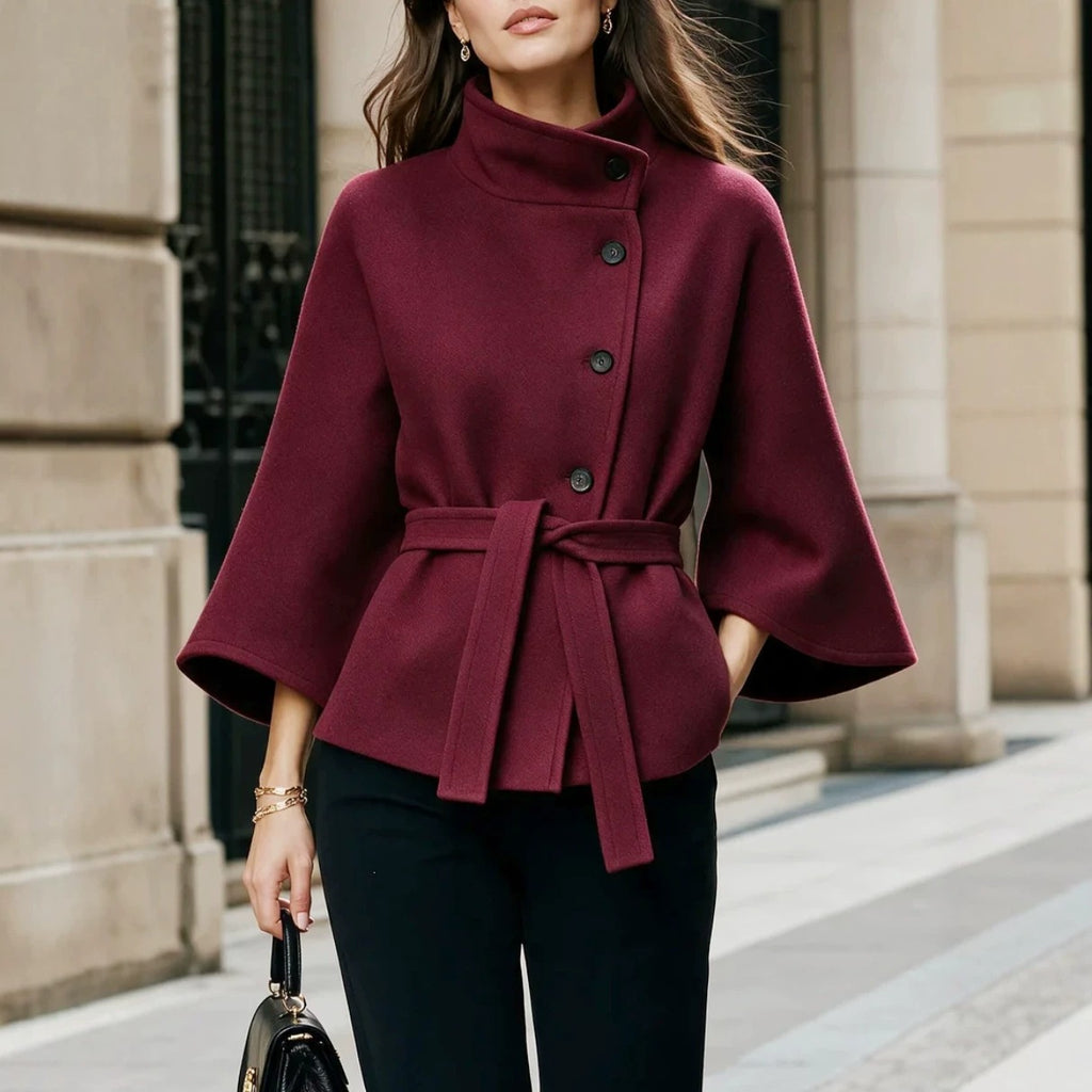 Damenmantel mit ausgestellten Ärmeln und schrägen Knöpfen - 2 - Jasminaboutique.com