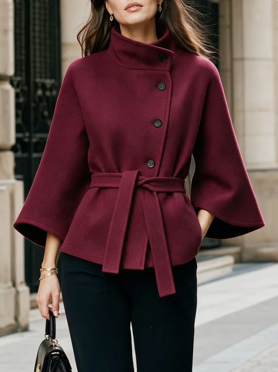 Damenmantel mit ausgestellten Ärmeln und schrägen Knöpfen - 9 - Jasminaboutique.com