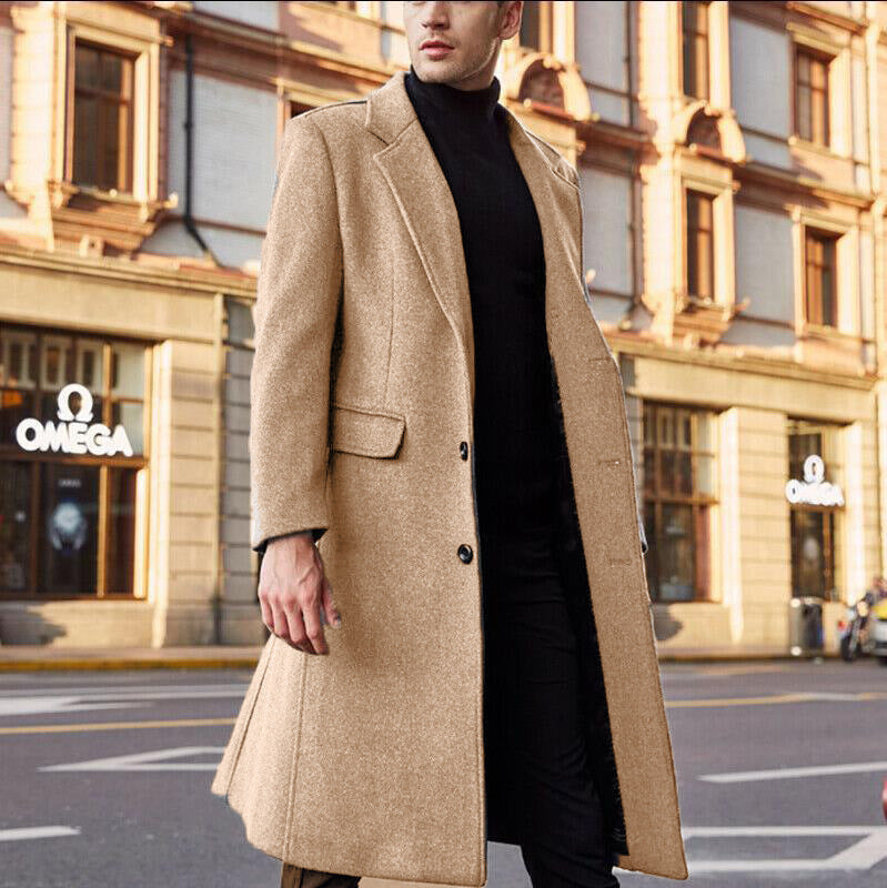 Langer Trenchcoat für Herren mit aufgesetzten Taschen - 2 - Jasminaboutique.com