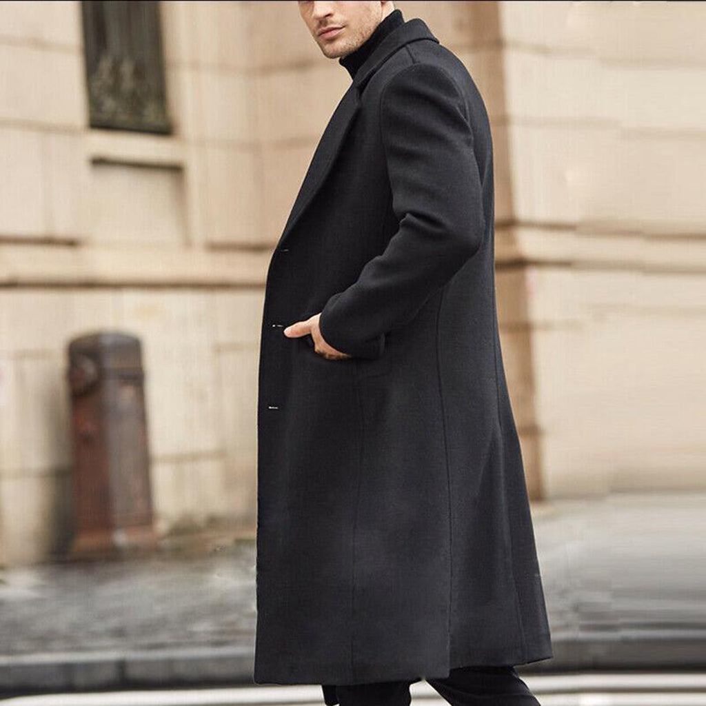 Langer Trenchcoat für Herren mit aufgesetzten Taschen - 4 - Jasminaboutique.com