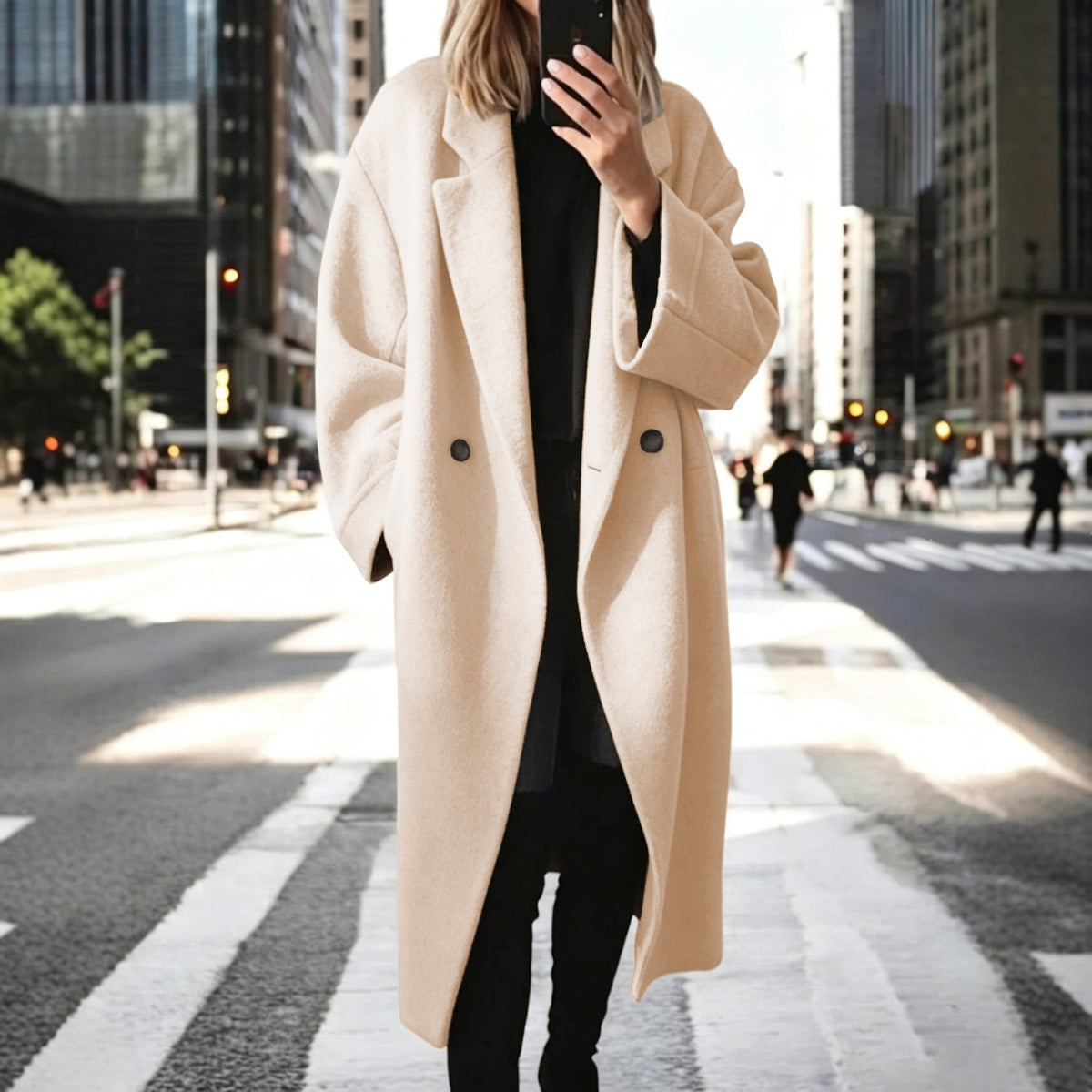 Wollmantel Damen Übergröße mit Knopfdetails - 1 - Jasminaboutique.com