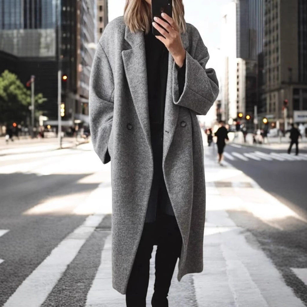 Wollmantel Damen Übergröße mit Knopfdetails - 6 - Jasminaboutique.com