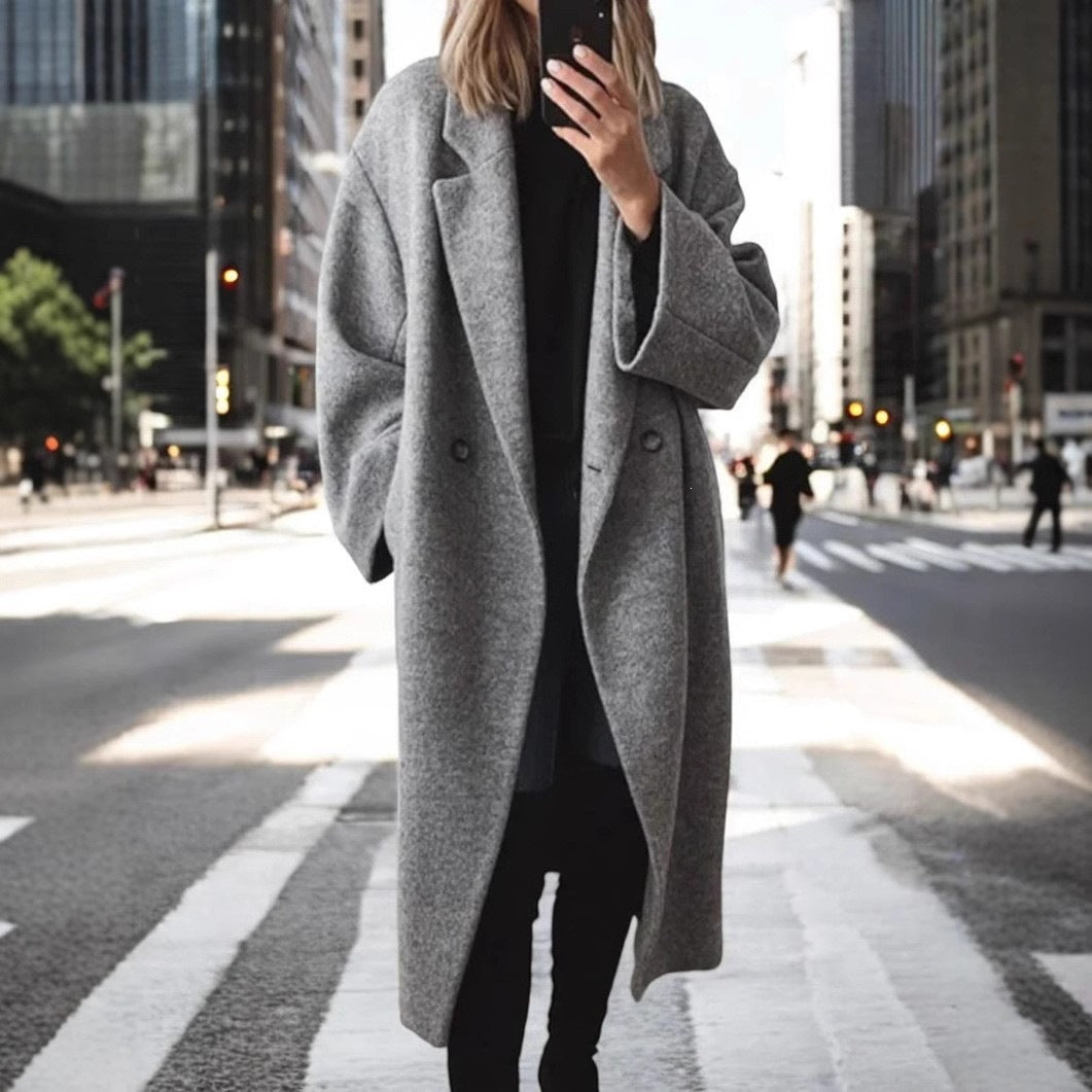 Wollmantel Damen Übergröße mit Knopfdetails - 9 - Jasminaboutique.com
