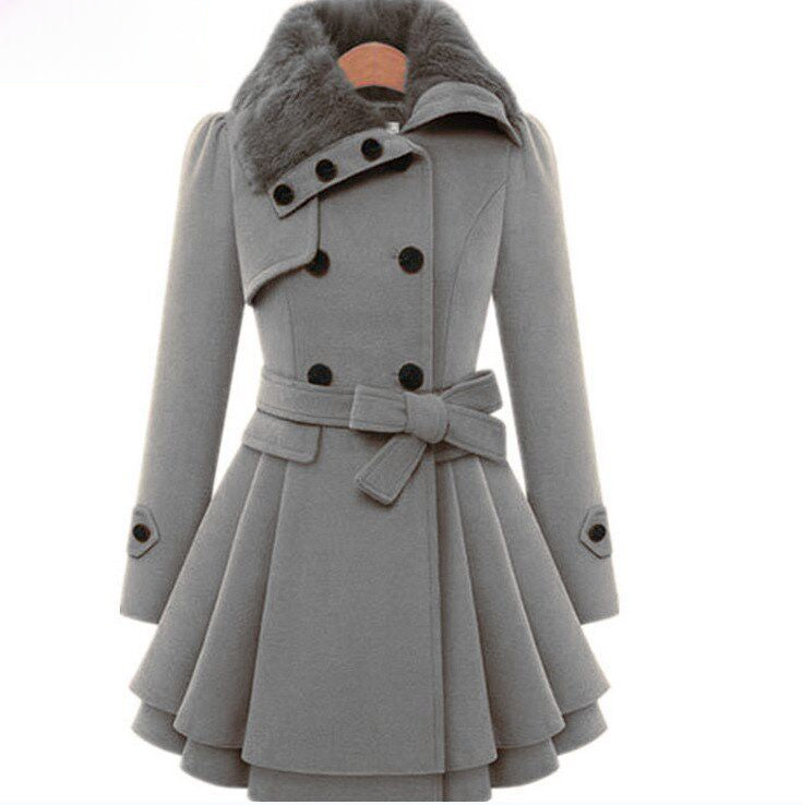 Mantel Damen A-Linie mit Kunstfellkragen - 1 - Jasminaboutique.com