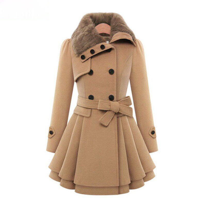 Mantel Damen A-Linie mit Kunstfellkragen - 2 - Jasminaboutique.com