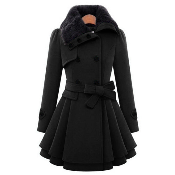 Mantel Damen A-Linie mit Kunstfellkragen - 4 - Jasminaboutique.com