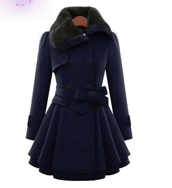 Mantel Damen A-Linie mit Kunstfellkragen - 5 - Jasminaboutique.com
