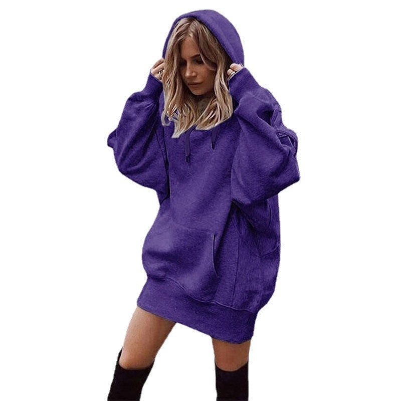 Hoodie Kleid Damen Lockerer Schnitt mit Fronttasche - 2 - Jasminaboutique.com