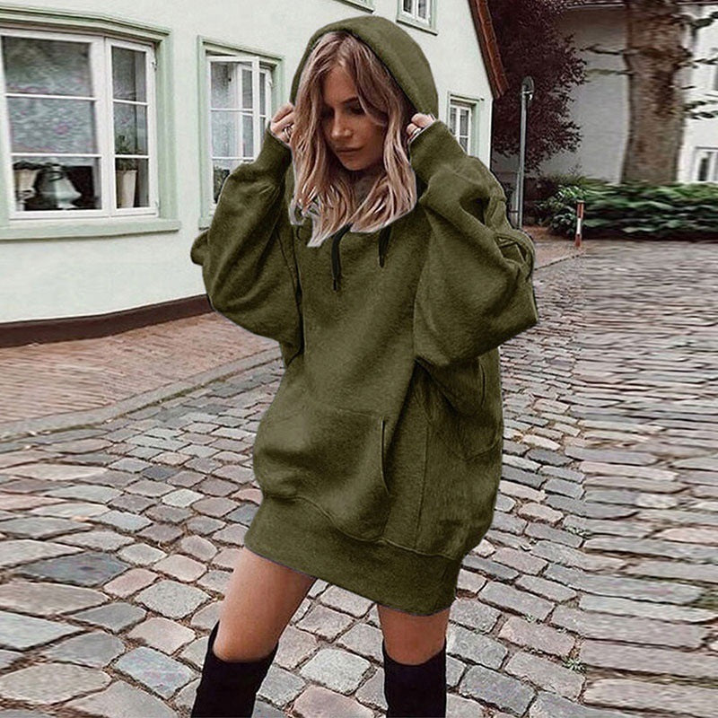 Hoodie Kleid Damen Lockerer Schnitt mit Fronttasche - 6 - Jasminaboutique.com