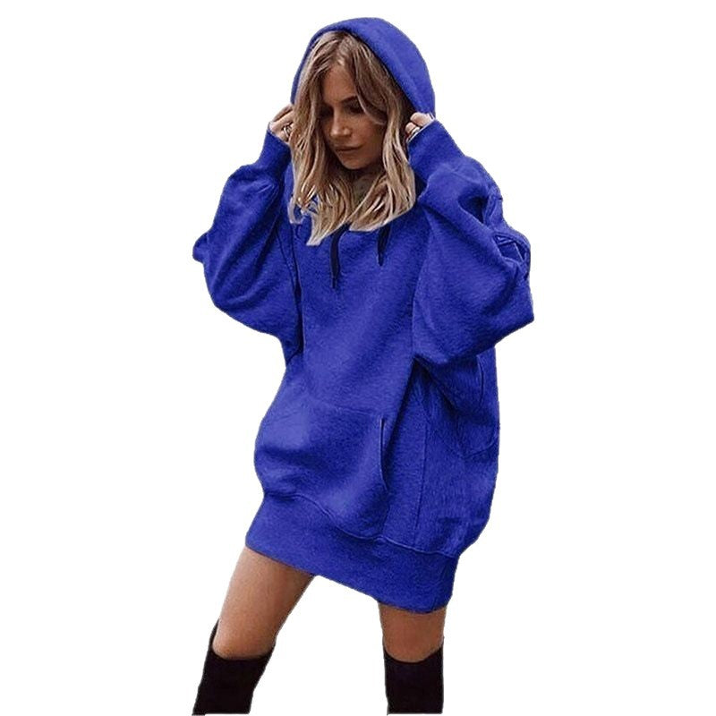 Hoodie Kleid Damen Lockerer Schnitt mit Fronttasche - 7 - Jasminaboutique.com