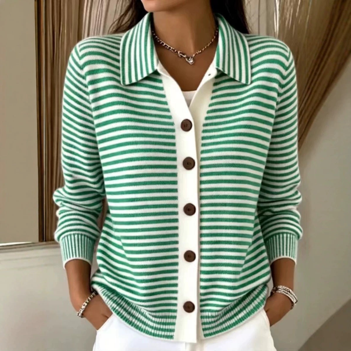 Cardigan Damen Relaxed Fit mit Knopfleiste - 3 - Jasminaboutique.com