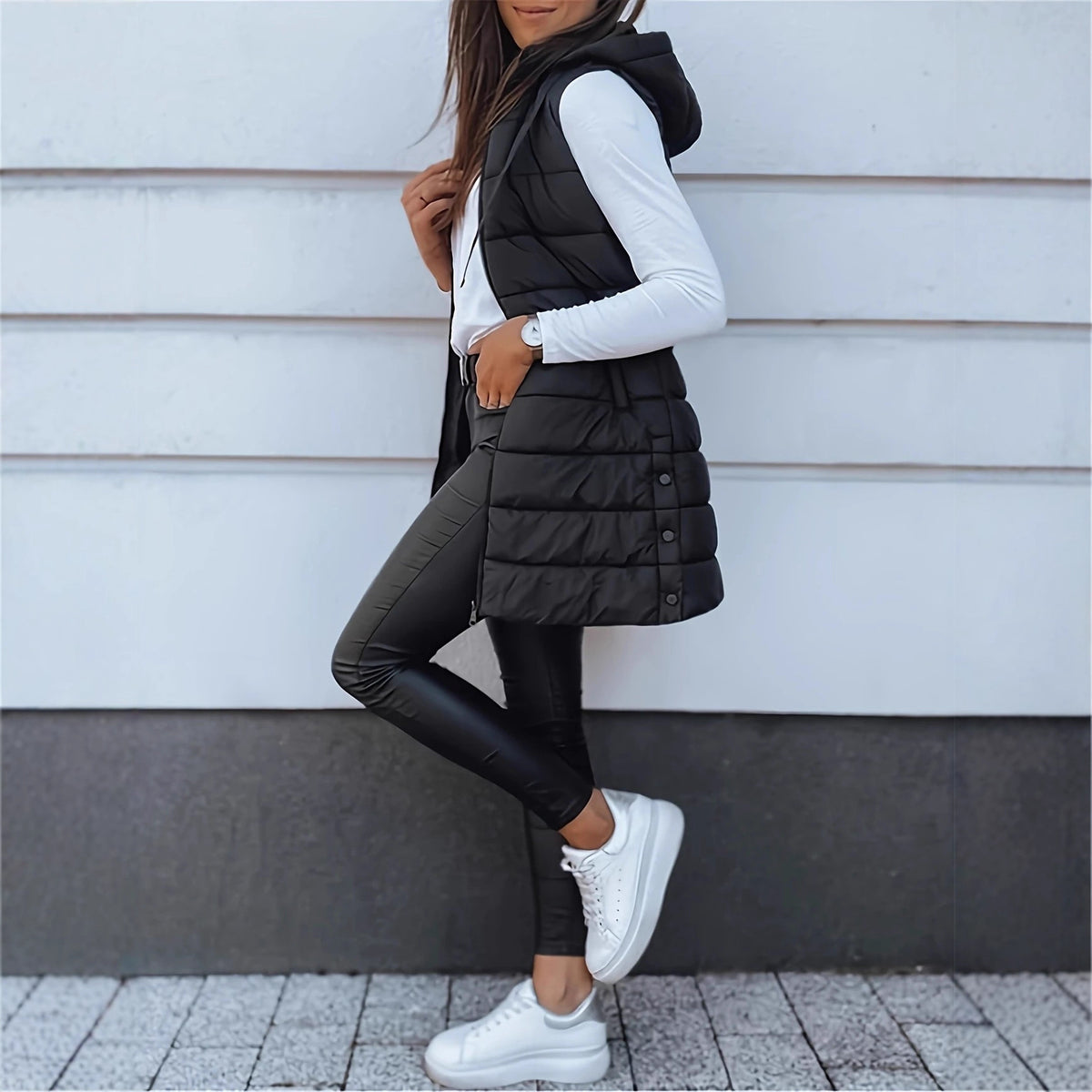 Weste Damen Slim-Fit mit Kapuze und Taschen - 3 - Jasminaboutique.com