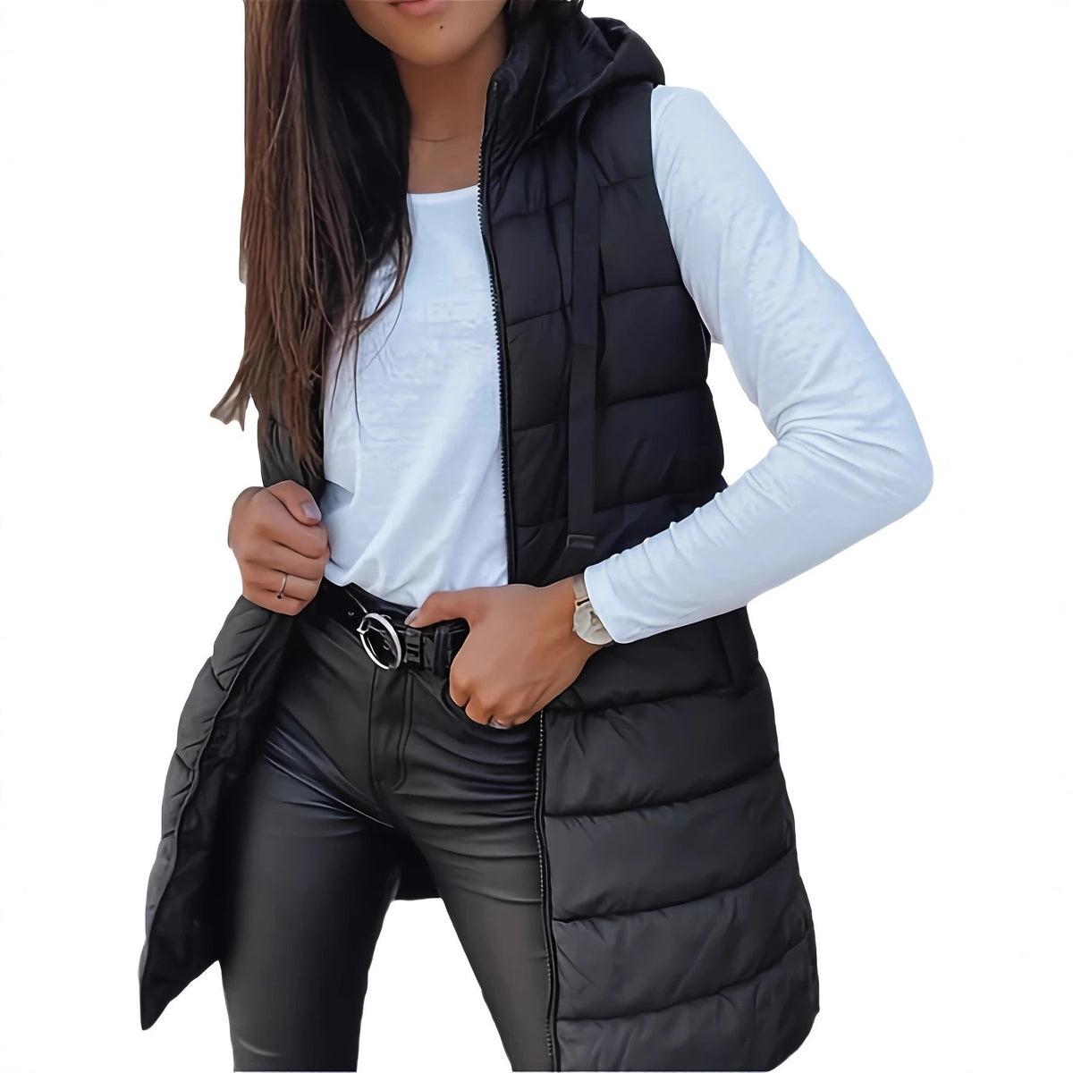 Weste Damen Slim-Fit mit Kapuze und Taschen - 7 - Jasminaboutique.com