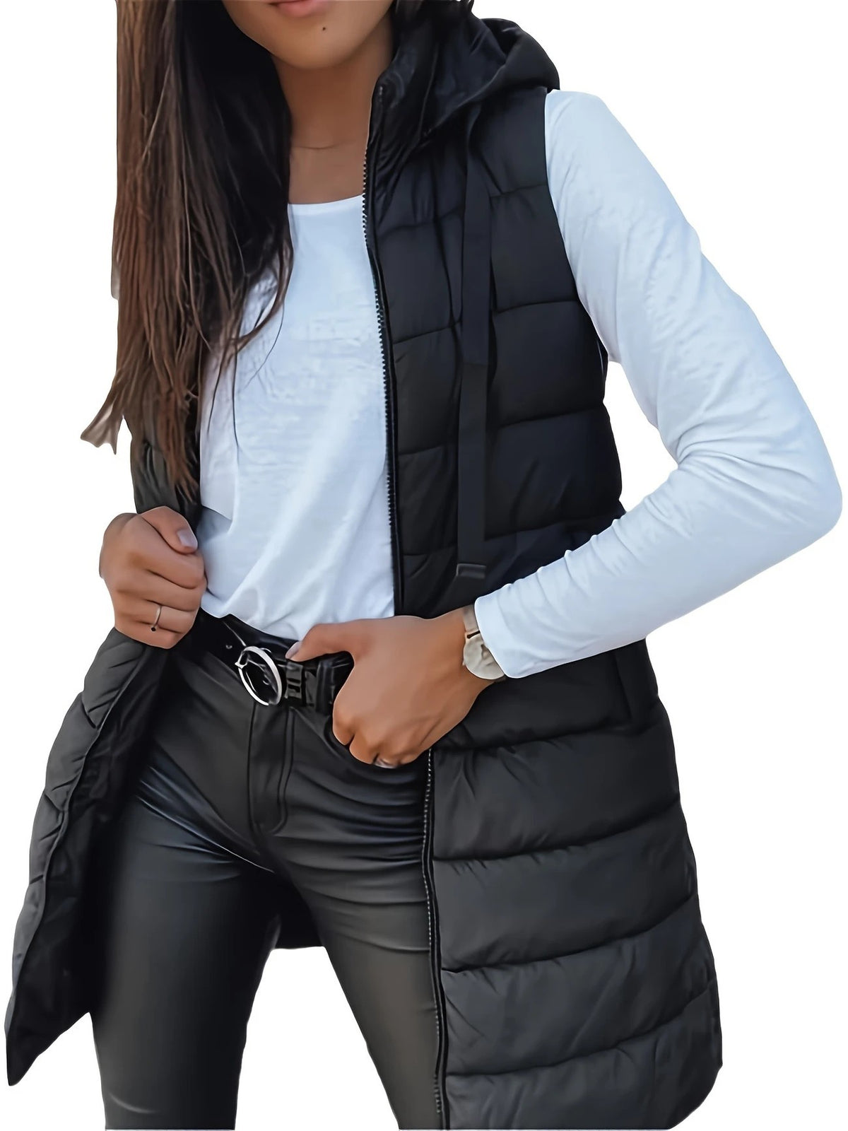 Weste Damen Slim-Fit mit Kapuze und Taschen - 17 - Jasminaboutique.com