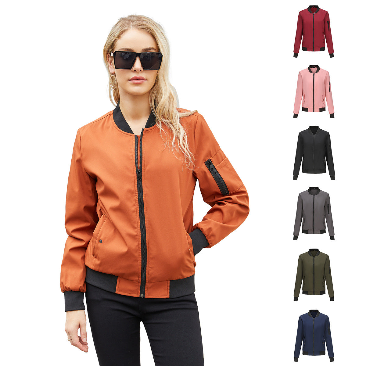 Bomberjacke Damen Lockere Passform mit Taschen - 1 - Jasminaboutique.com