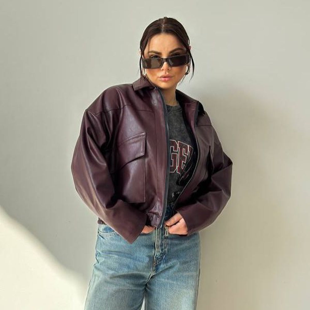 Bomberjacke Damen Lockere Passform mit Reißverschluss - 1 - Jasminaboutique.com