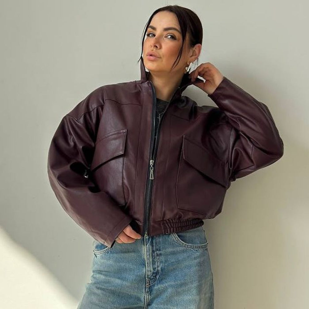 Bomberjacke Damen Lockere Passform mit Reißverschluss - 7 - Jasminaboutique.com