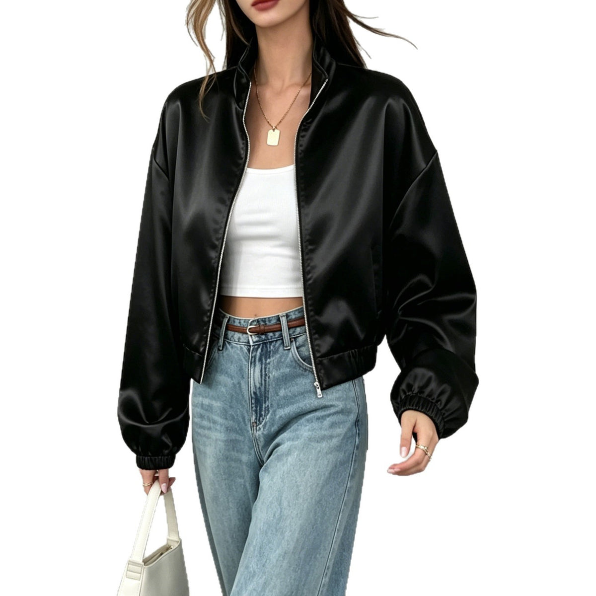 Bomberjacke Damen Relaxed Fit mit Reißverschluss - 2 - Jasminaboutique.com