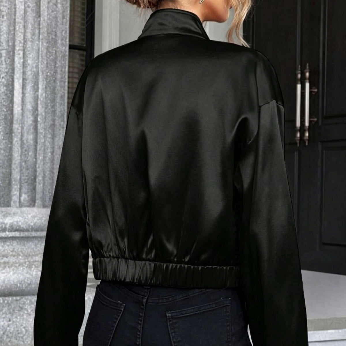 Bomberjacke Damen Relaxed Fit mit Reißverschluss - 4 - Jasminaboutique.com