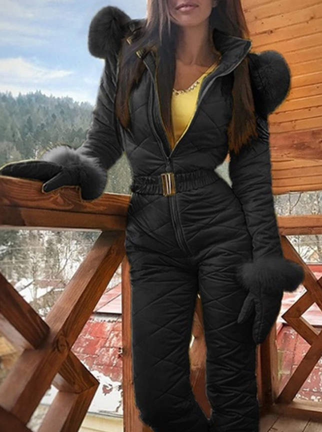 Jumpsuit Damen Enganliegend mit Fellbesatz - 2 - Jasminaboutique.com