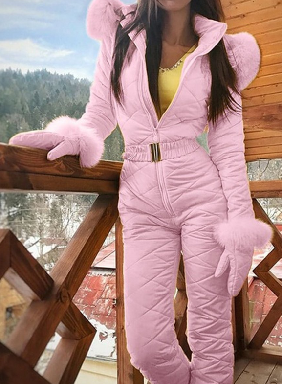Jumpsuit Damen Enganliegend mit Fellbesatz - 3 - Jasminaboutique.com
