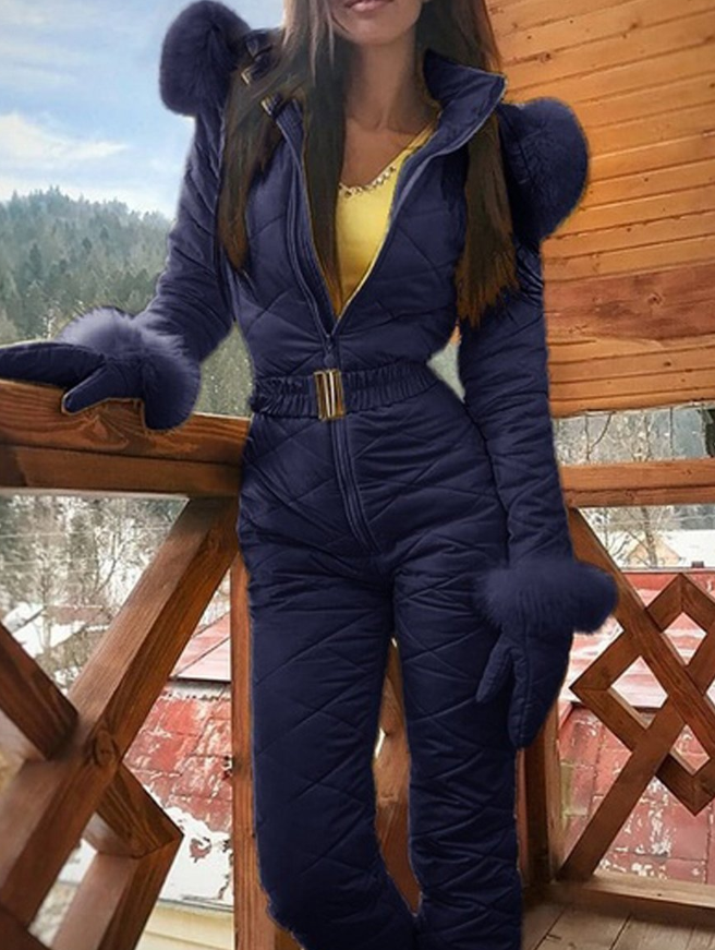 Jumpsuit Damen Enganliegend mit Fellbesatz - 4 - Jasminaboutique.com