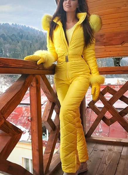 Jumpsuit Damen Enganliegend mit Fellbesatz - 5 - Jasminaboutique.com