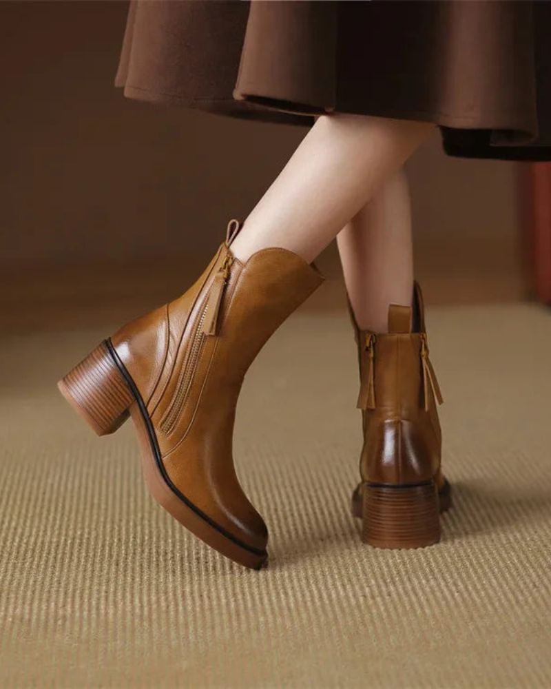 Ankle Boots Women's Smooth Finish with Block Heel and Zipper - Image 14