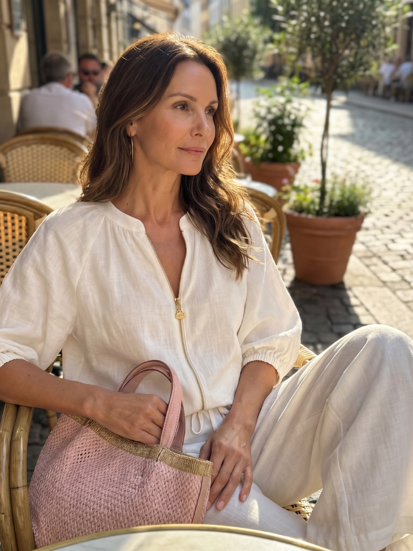 Two-Piece Set Women's Relaxed Fit with Puff Sleeves and Trousers - Image 17