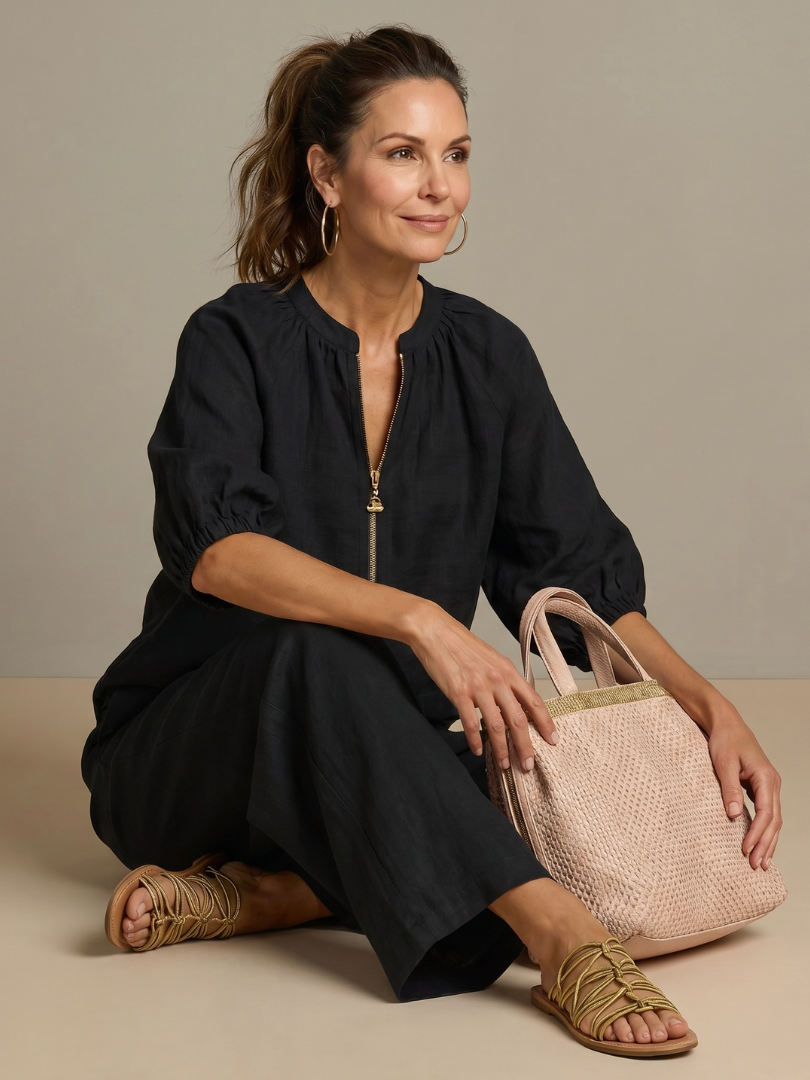 Two-Piece Set Women's Relaxed Fit with Puff Sleeves and Trousers - Image 19