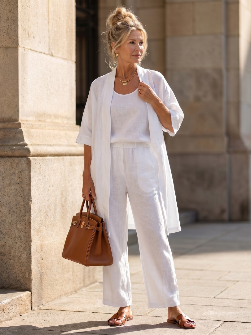 Two-Piece Set Women's Relaxed Fit Top and Pants with Matching Drape - Image 19