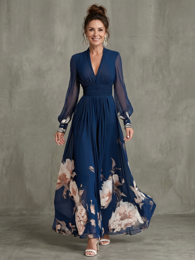 Evening Dress Women with Flowing Silhouette and V-Neckline - Image 1
