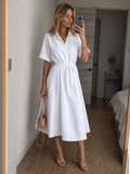 Shirt Dress Women with Floral Eyelet Design and Belted Waist - Image 1