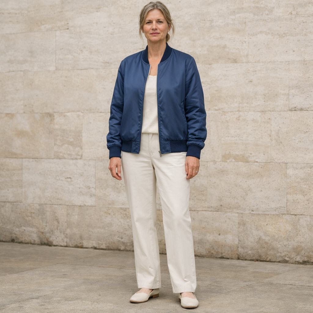 Die Blaue Satin-Bomberjacke