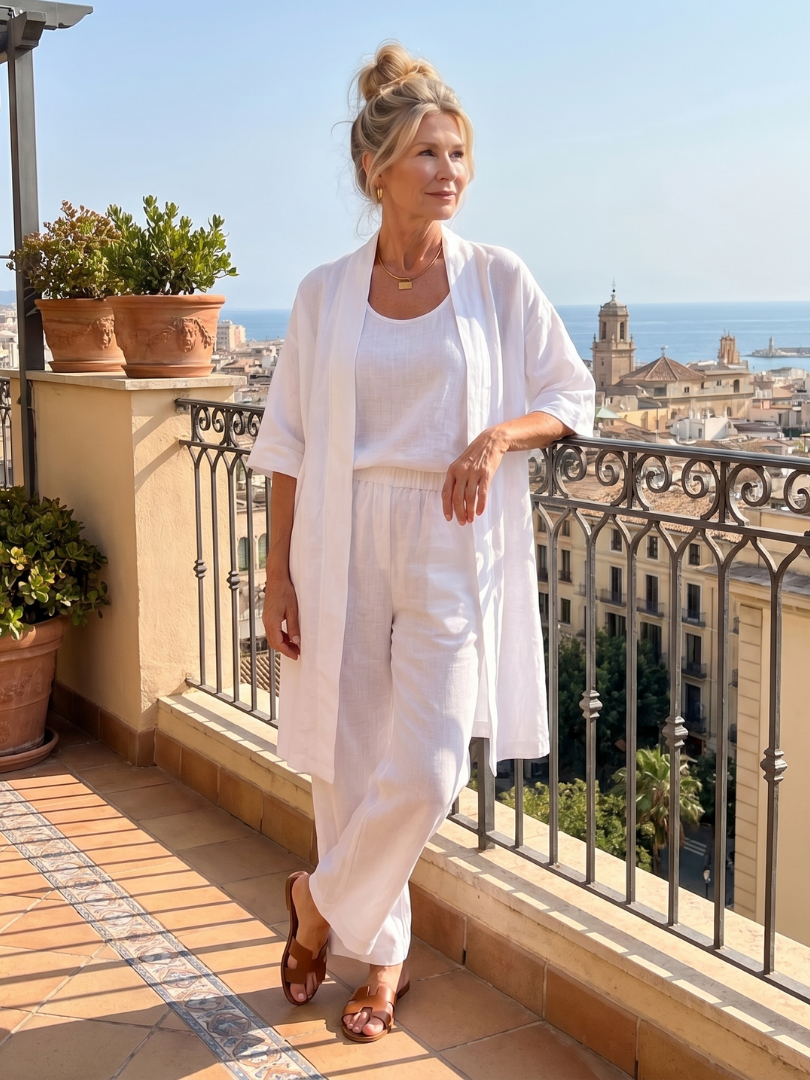 Two-Piece Set Women's Relaxed Fit Top and Pants with Matching Drape - Image 21