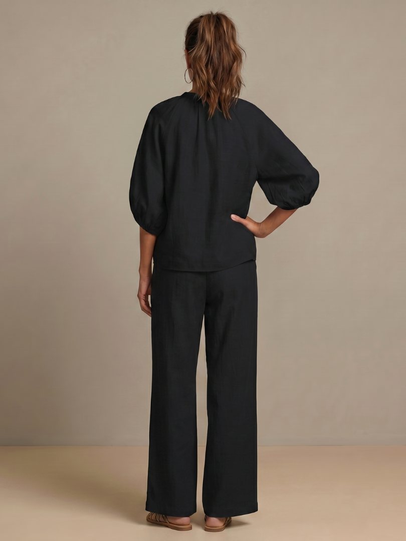 Two-Piece Set Women's Relaxed Fit with Puff Sleeves and Trousers - Image 22