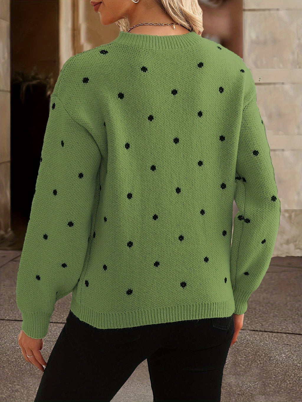Damen Pullover mit Polka-Dots – Rundhalsausschnitt und lockere Passform | J&B - 7 - Jasminaboutique.com