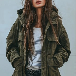 Modische Jacke Damen mit Kapuze und Taschen | J&B - 4 - Jasminaboutique.com