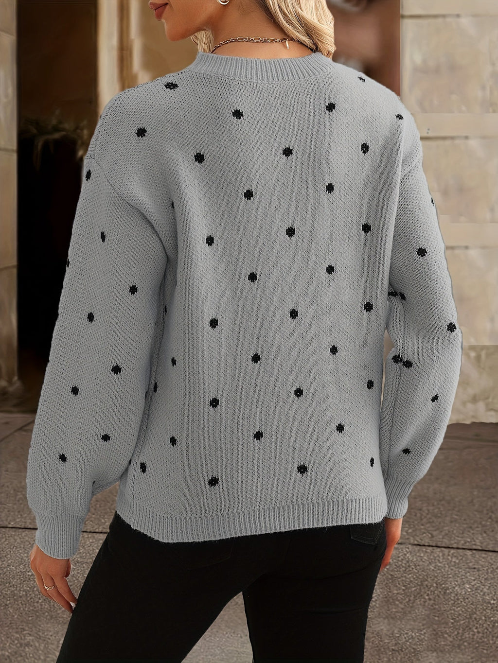 Damen Pullover mit Polka-Dots – Rundhalsausschnitt und lockere Passform | J&B - 6 - Jasminaboutique.com